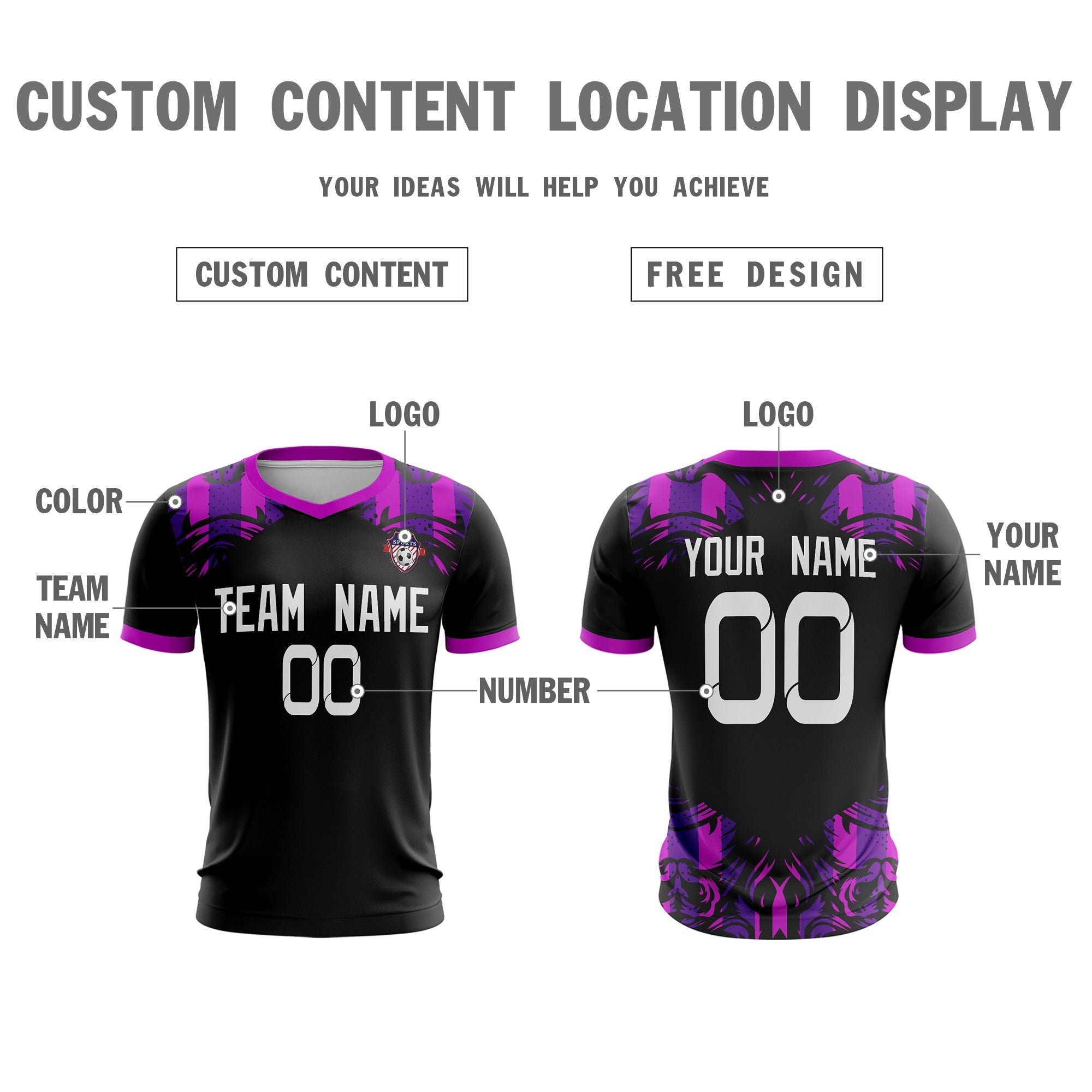 Custom Black Purple White Sport Football Shirt Jersey