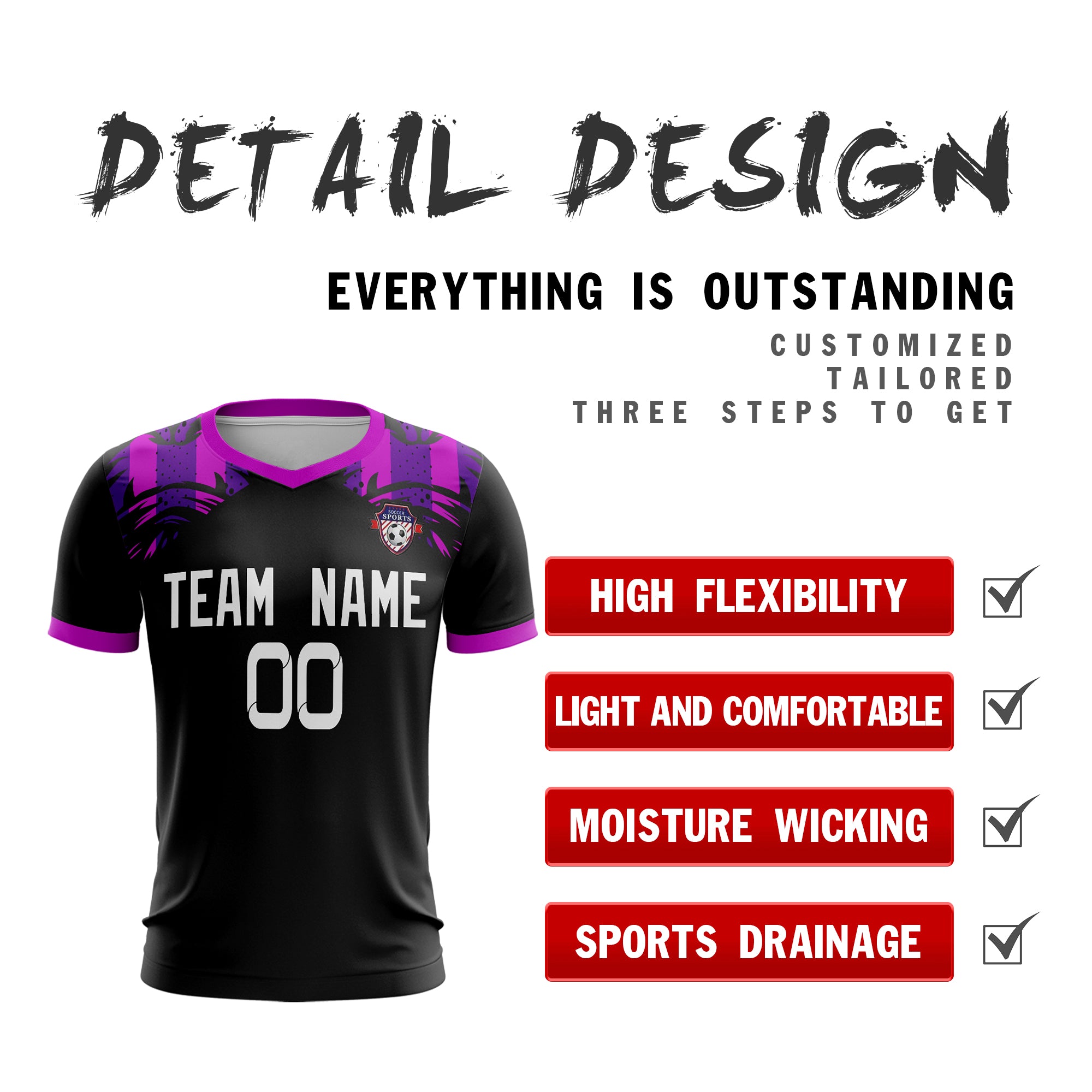 Custom Black Purple White Sport Football Shirt Jersey