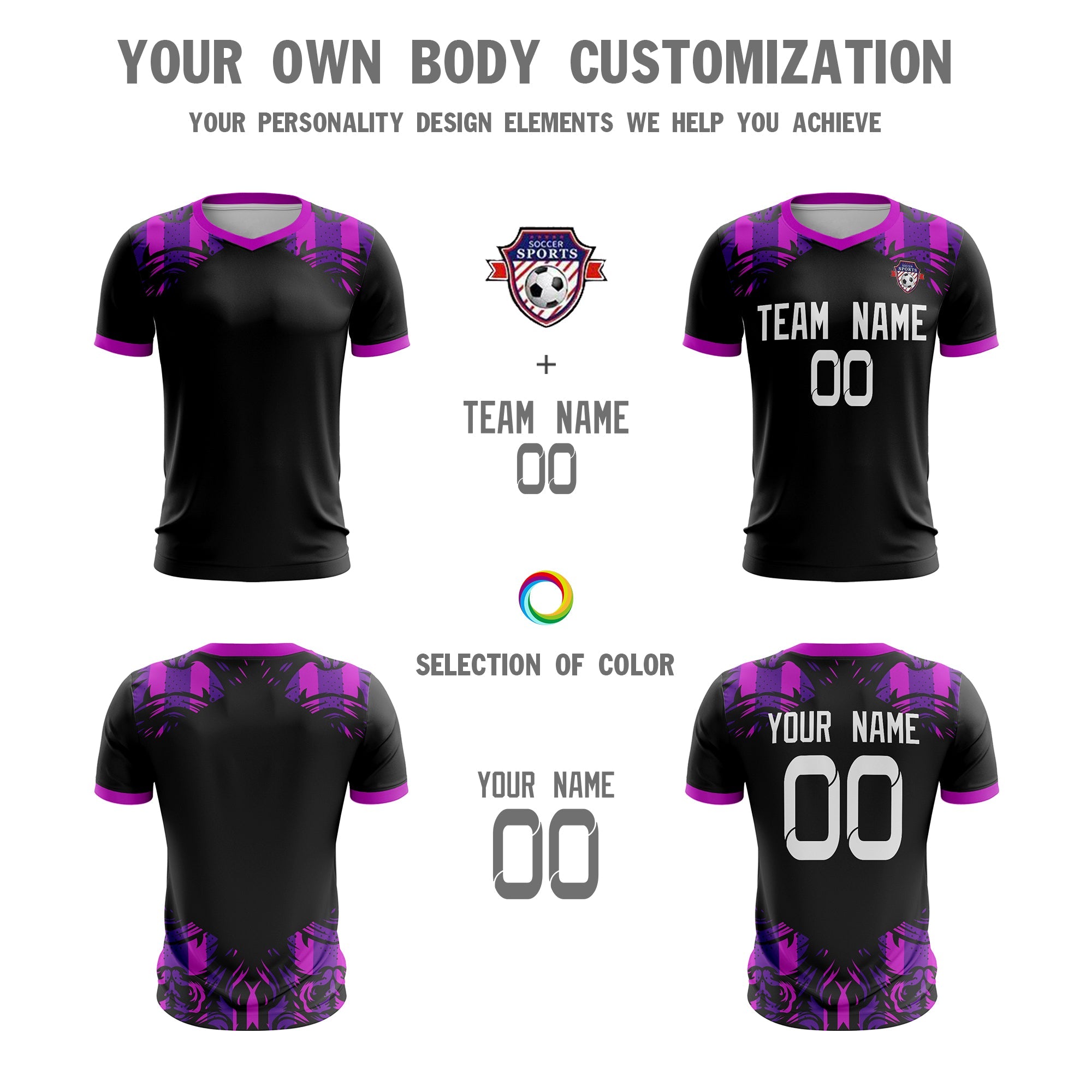 Custom Black Purple White Sport Football Shirt Jersey