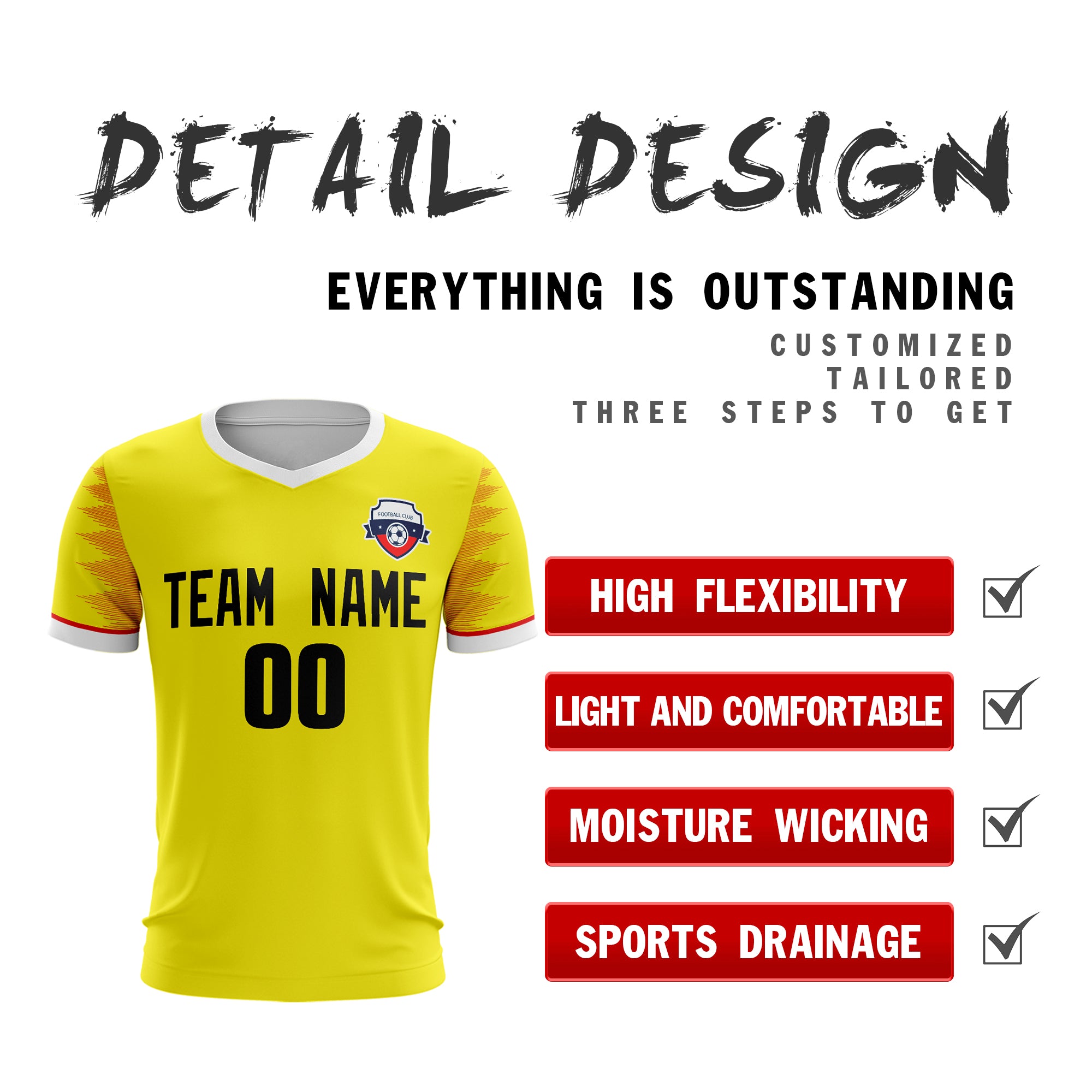 Custom Yellow Black Sport Football Shirt Jersey