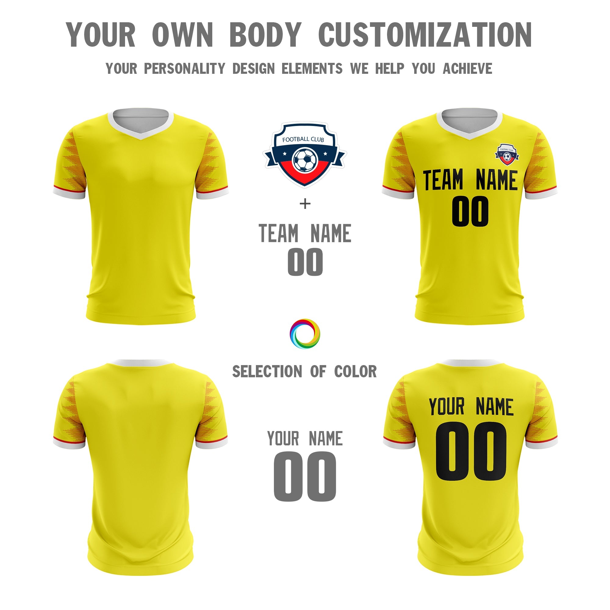 Custom Yellow Black Sport Football Shirt Jersey