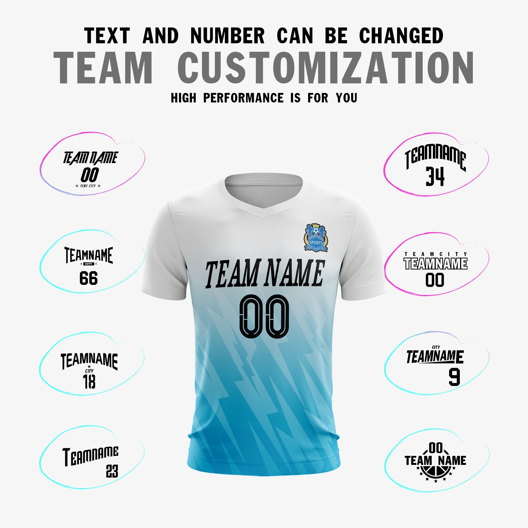 Custom White Blue Sport Football Shirt Jersey