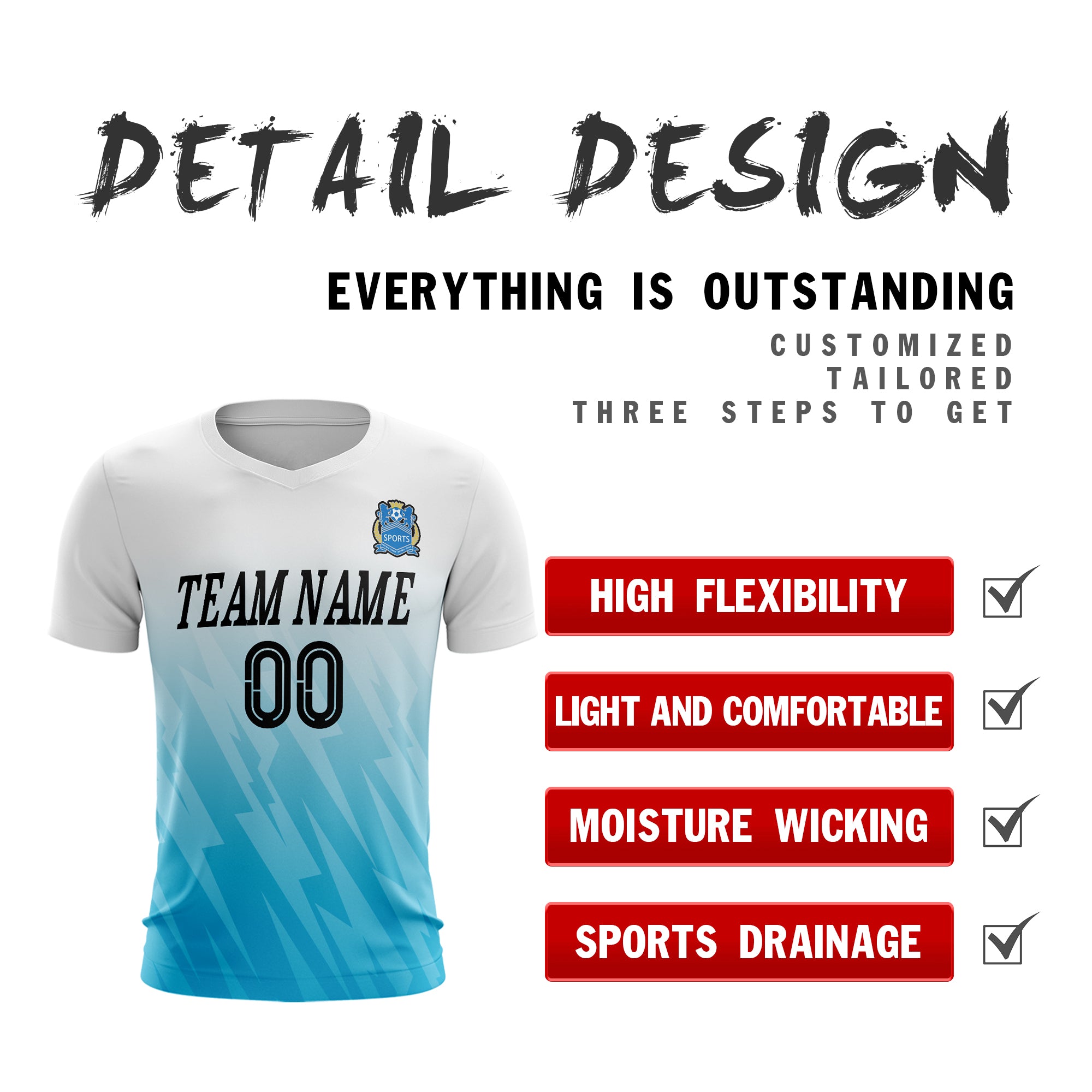 Custom White Blue Sport Football Shirt Jersey
