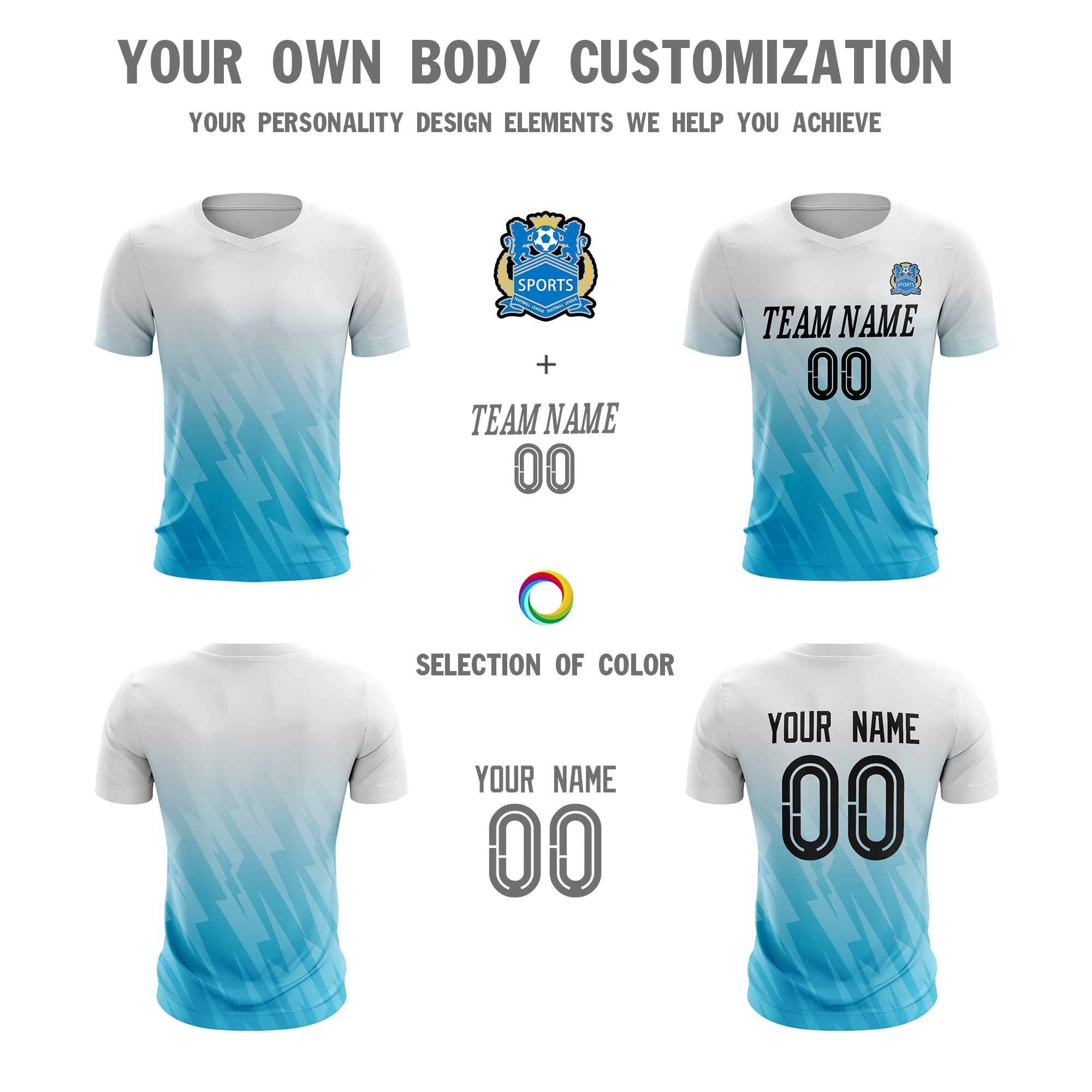 Custom White Blue Sport Football Shirt Jersey