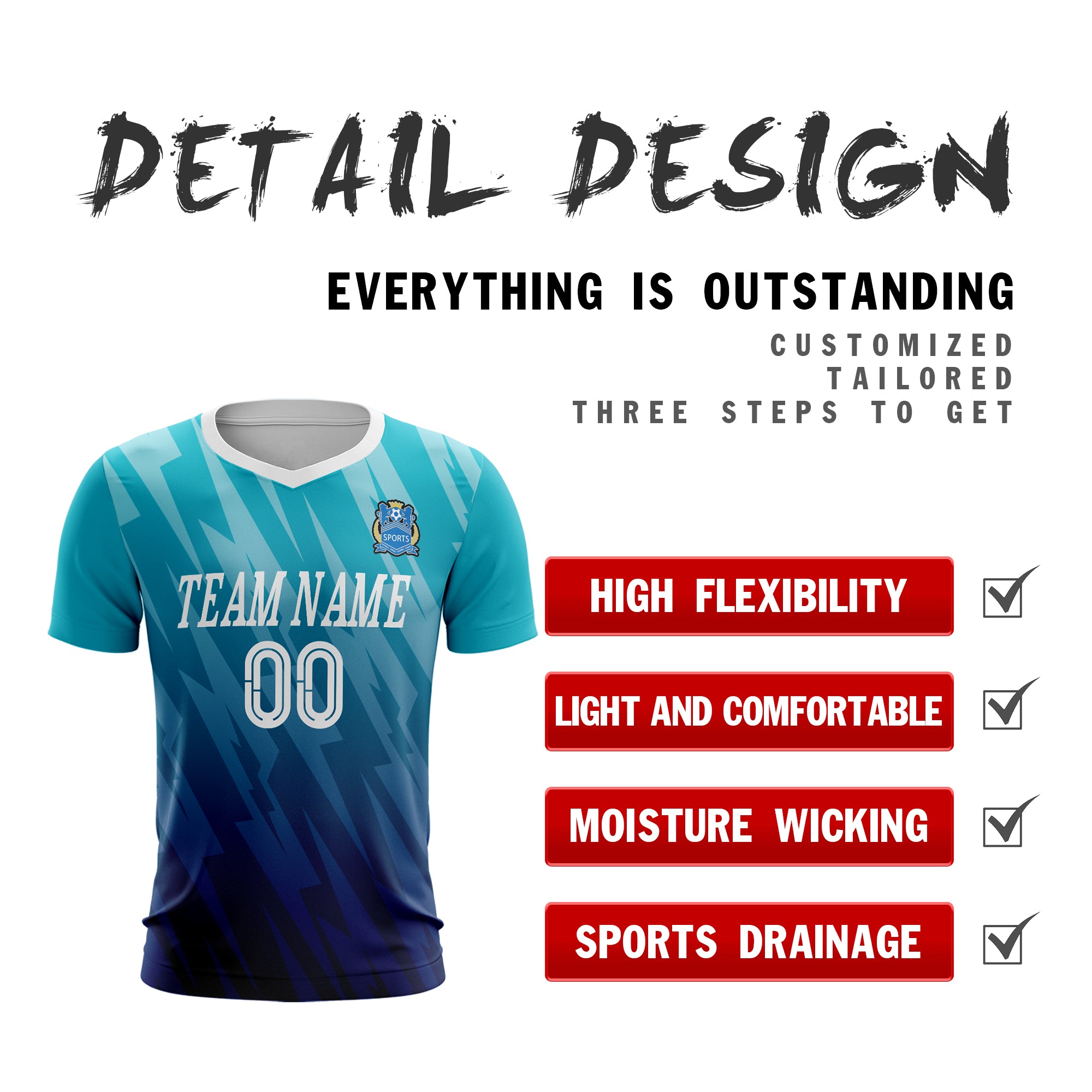 Custom Light Blue Navy Sport Football Shirt Jersey
