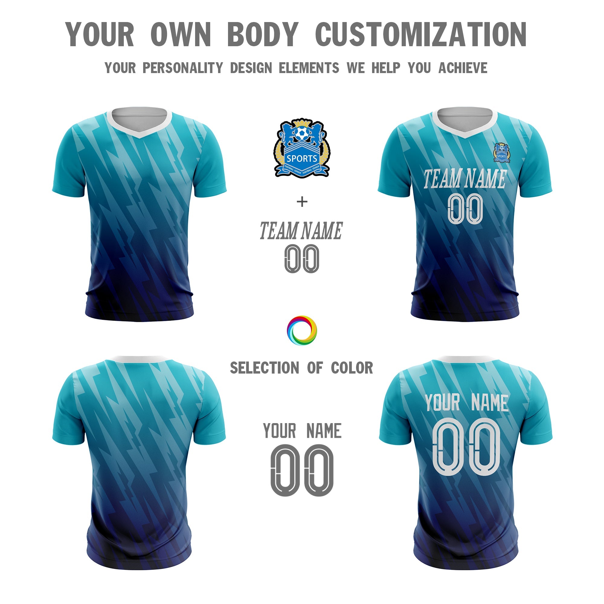 Custom Light Blue Navy Sport Football Shirt Jersey