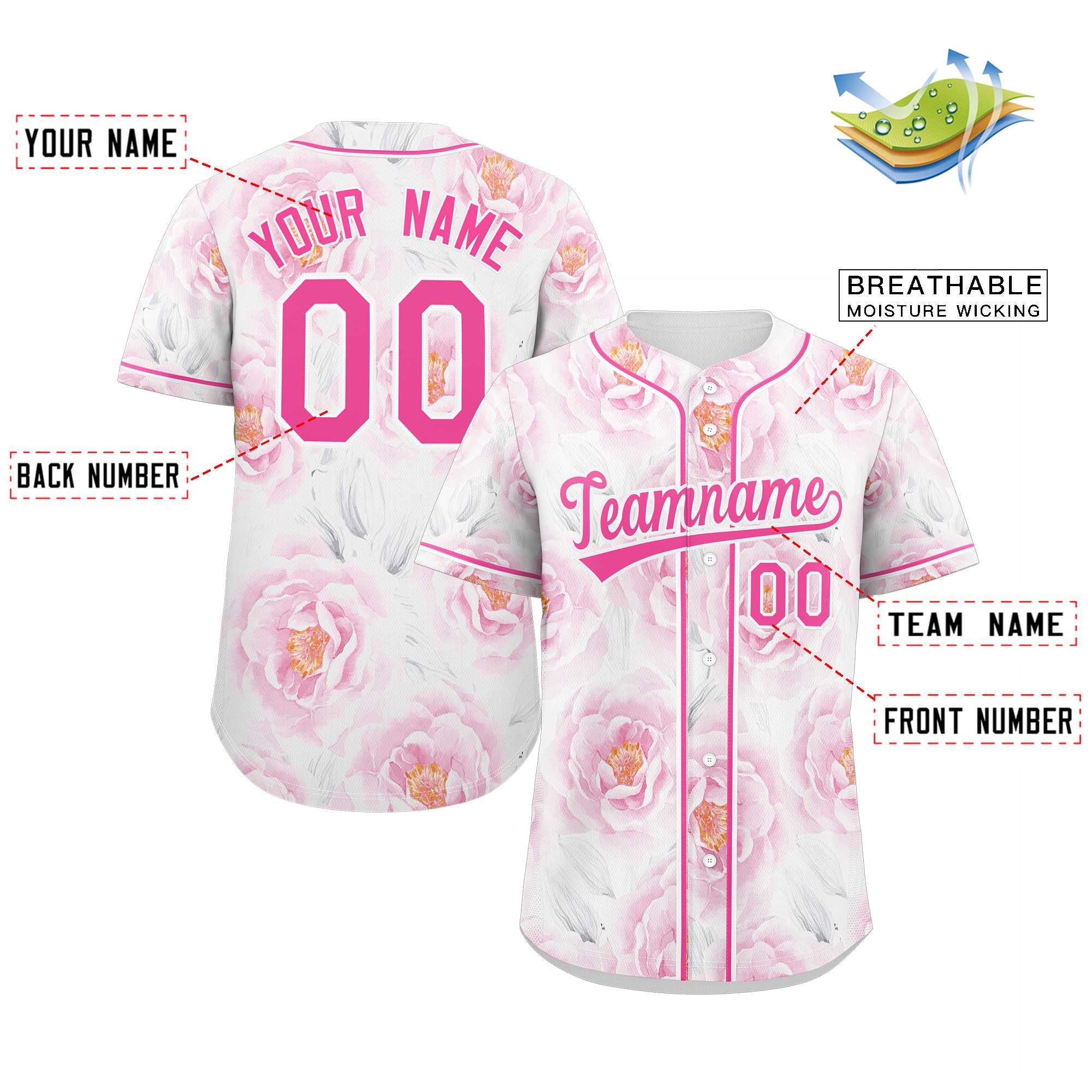 Custom Pink Pink-White Graffiti Pattern Authentic Flower Baseball Jersey