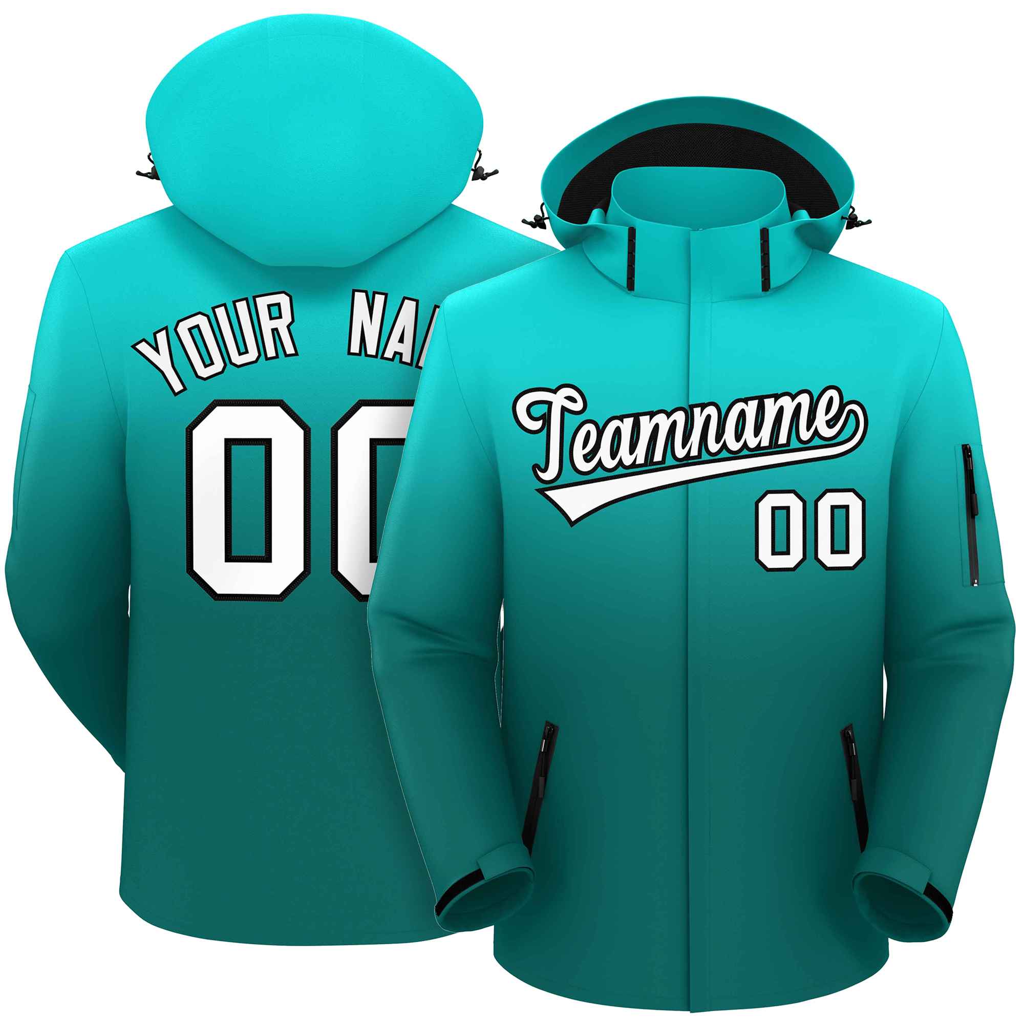 Custom Light Green Aqua Gradient Fashion Outdoor Hooded Waterproof Jacket