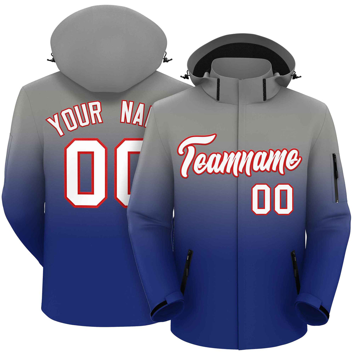 Custom Gray Royal Gradient Fashion Outdoor Hooded Waterproof Jacket
