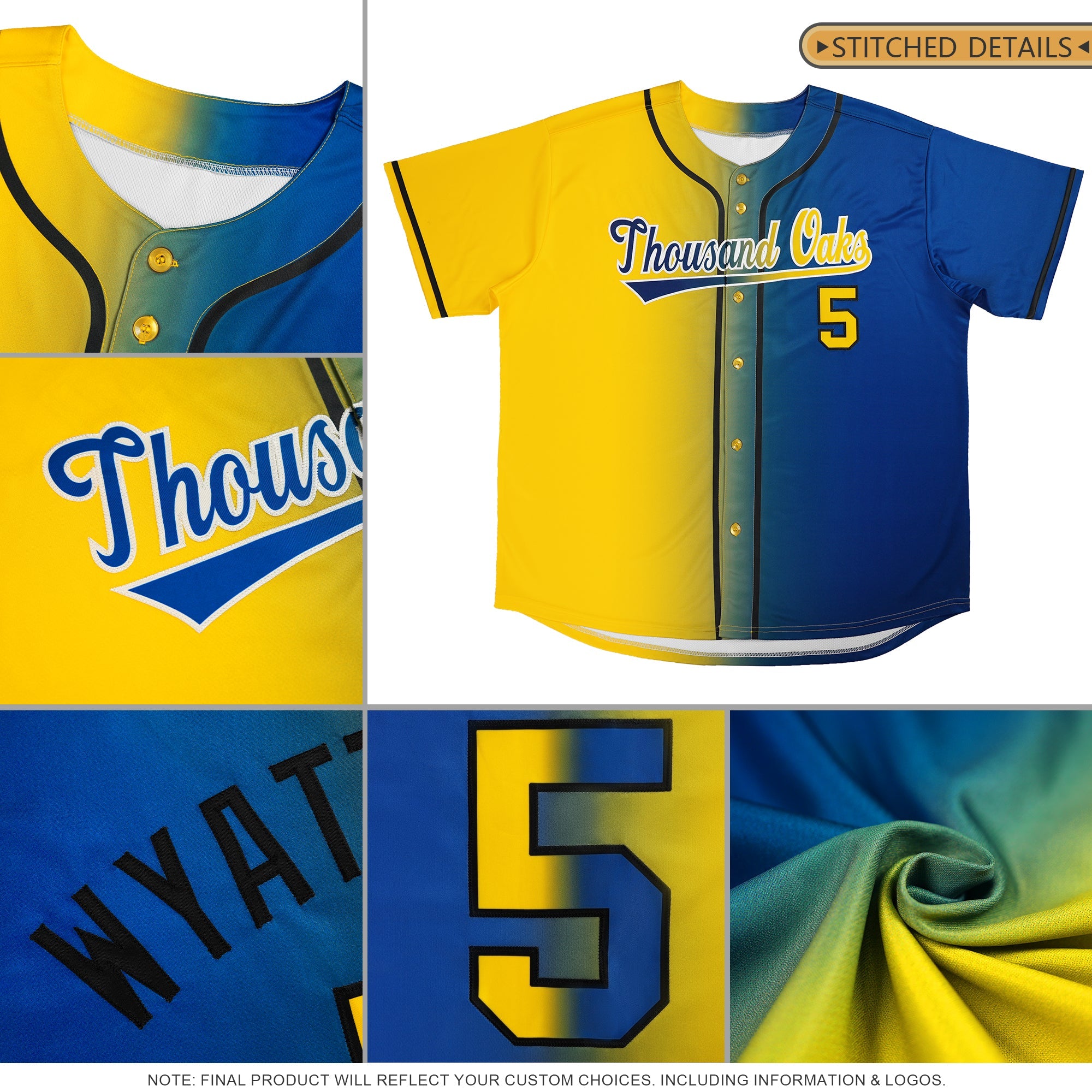 Custom Royal Yellow-Black Gradient Fashion Authentic Baseball Jersey