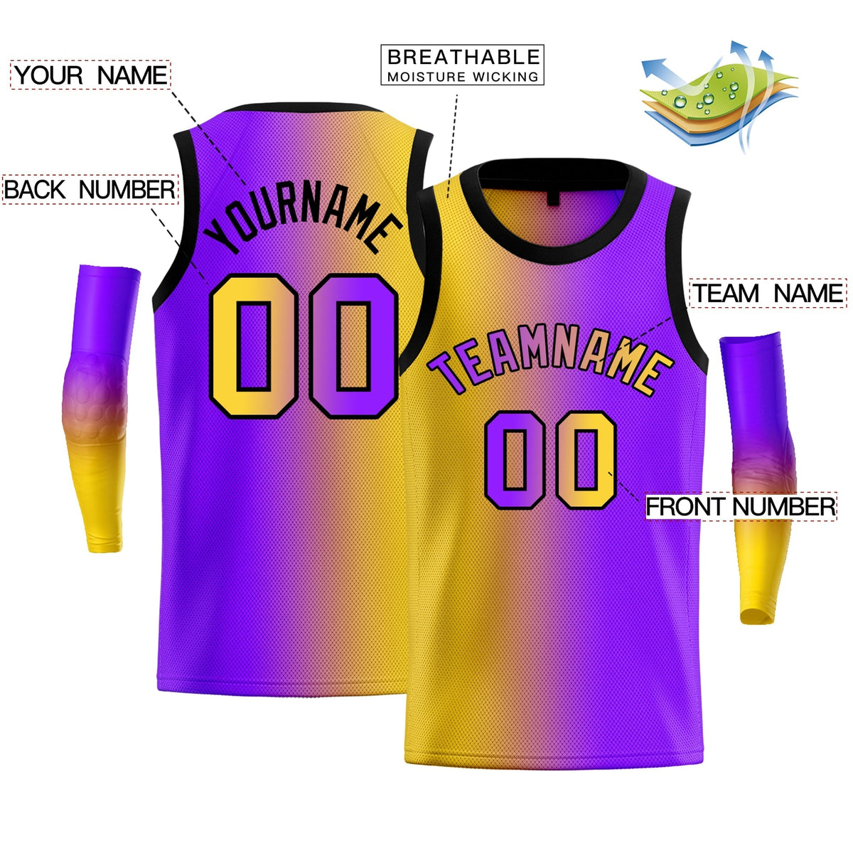 Custom Yellow Purple-Black Gradient Fashion Tops Basketball Jersey |KXKSHOP
