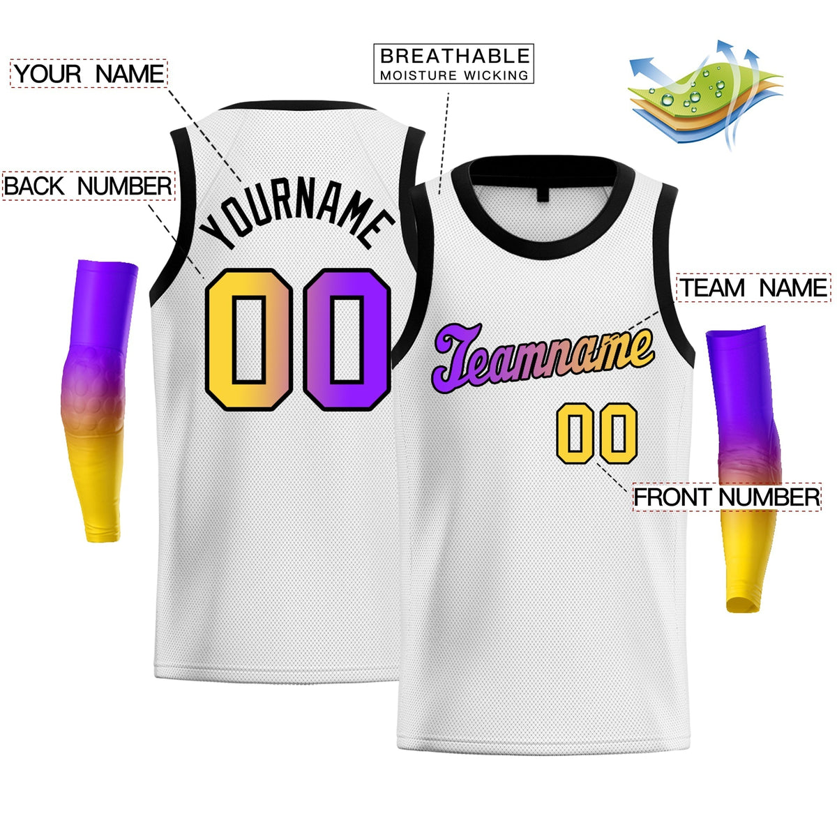 Custom Yellow Purple-Black Gradient Fashion Tops Basketball Jersey |KXKSHOP