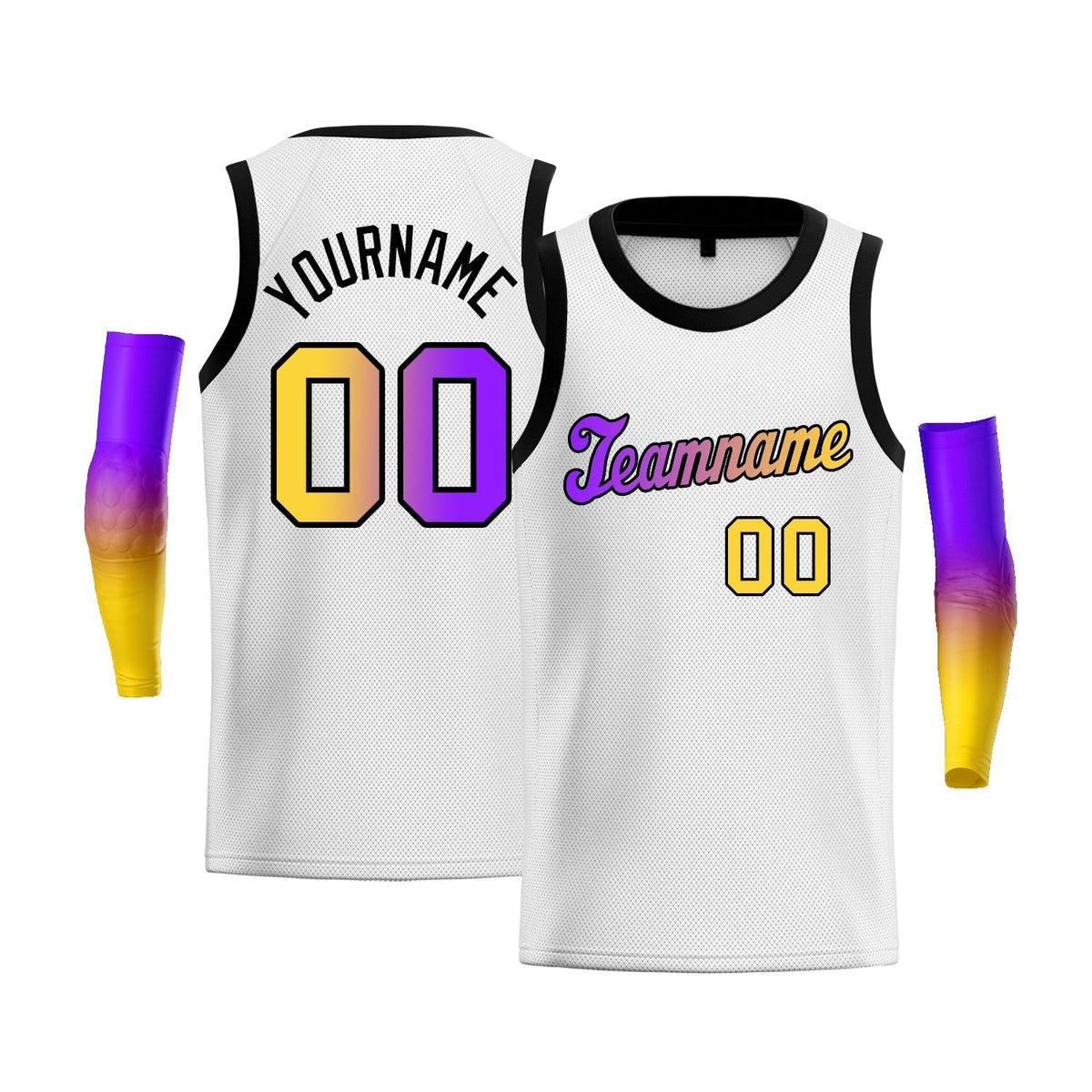 Custom White Yellow Purple-Black Gradient Fashion Tops Basketball Jersey |KXKSHOP