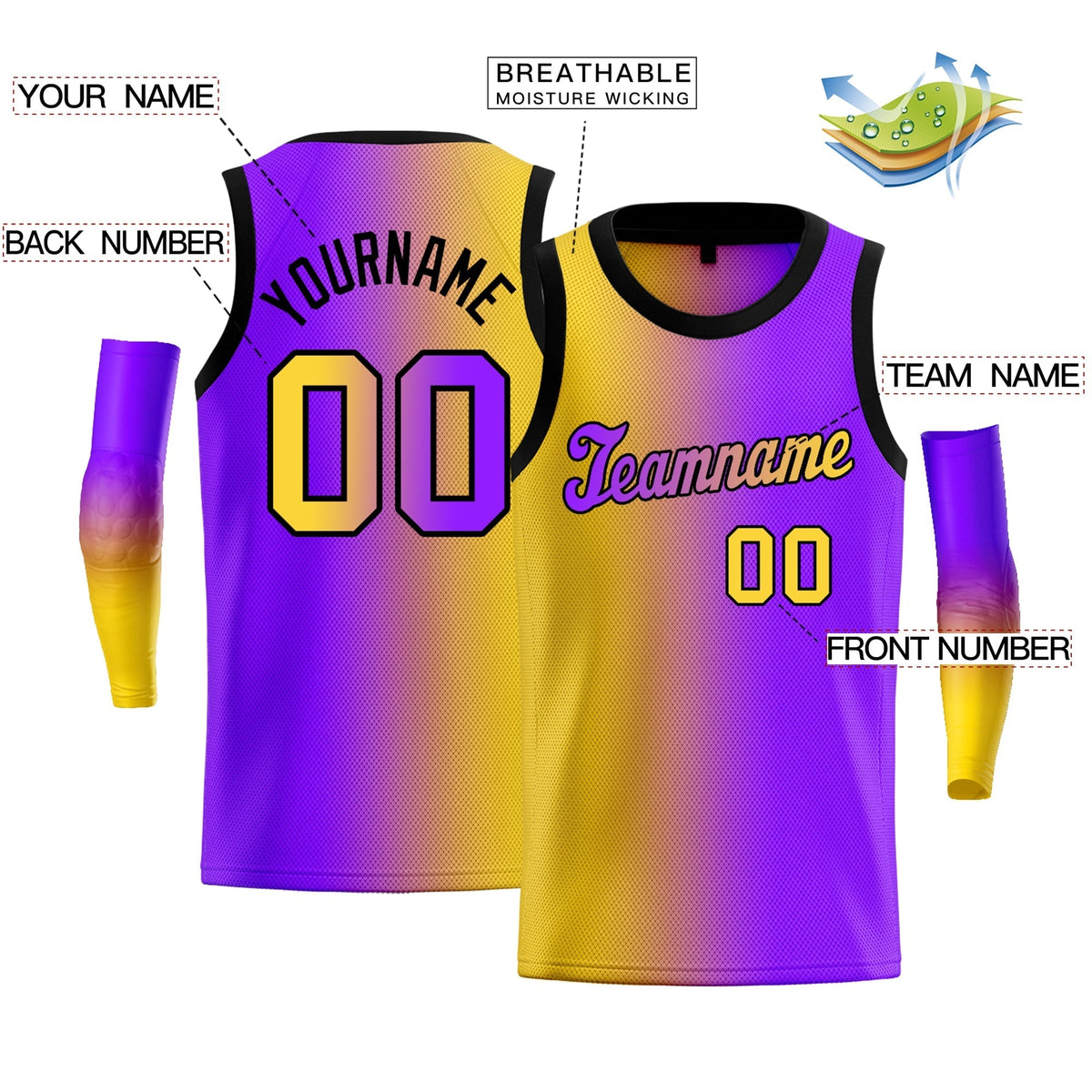 Custom Yellow Purple-Black Gradient Fashion Tops Basketball Jersey |KXKSHOP