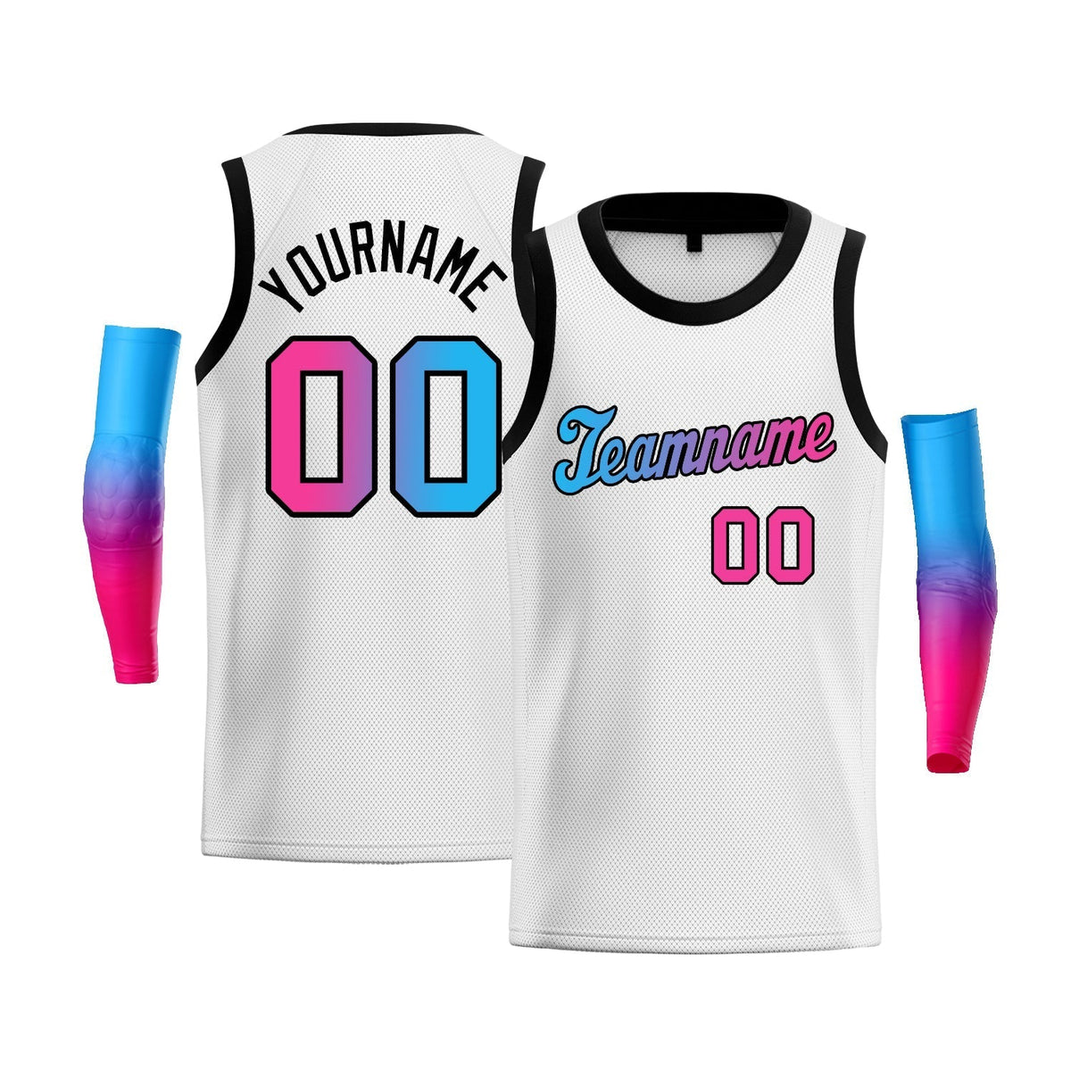 Custom White Blue Pink-Black Gradient Fashion Tops Basketball Jersey |KXKSHOP
