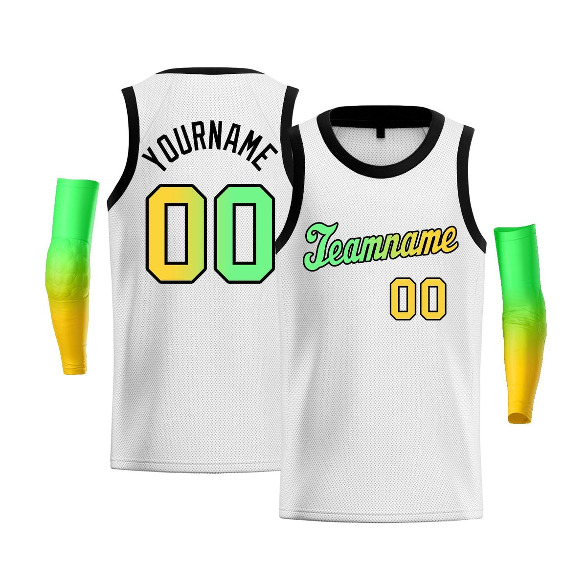 Custom White Yellow Green-Black Gradient Fashion Tops Basketball Jersey |KXKSHOP