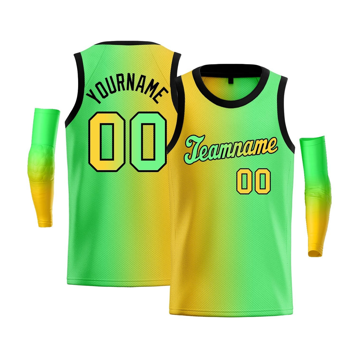 Custom Yellow Green-Black Gradient Fashion Tops Basketball Jersey |KXKSHOP