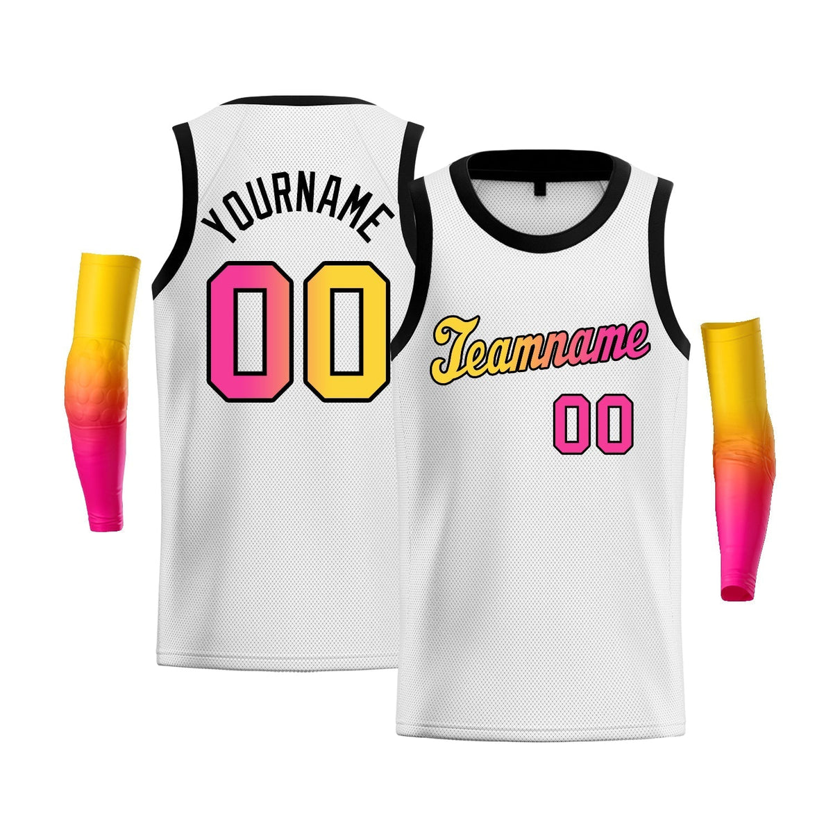 Custom White Yellow Pink-Black Gradient Fashion Tops Basketball Jersey |KXKSHOP