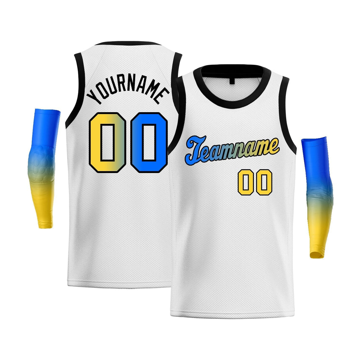 Custom White Blue Yellow-Black Gradient Fashion Tops Basketball Jersey |KXKSHOP