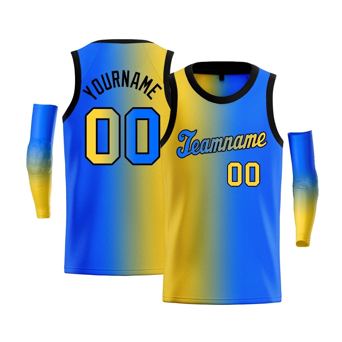 Custom Yellow Blue-Black Gradient Fashion Tops Basketball Jersey |KXKSHOP