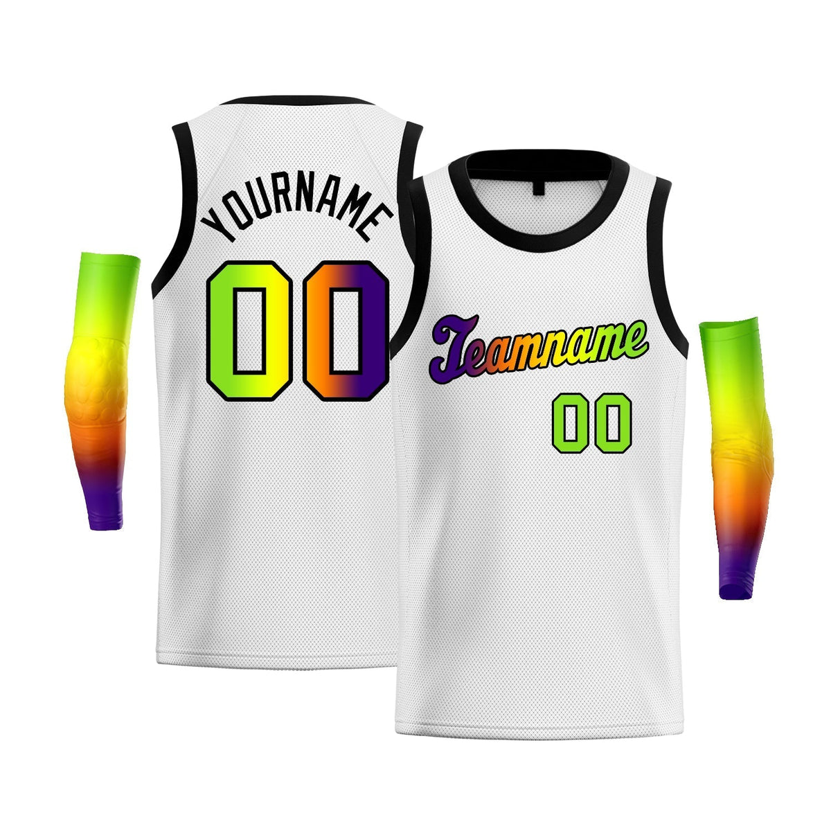 Custom White Purple Green-Black Gradient Fashion Tops Basketball Jersey |KXKSHOP