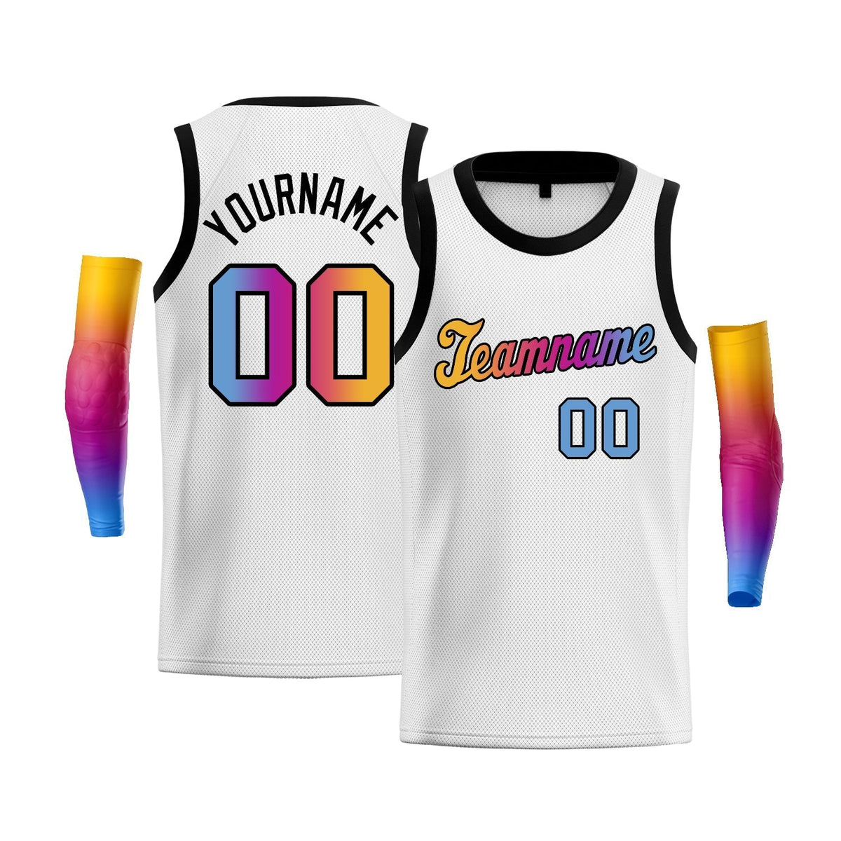 Custom White Light Blue Yellow-Black Gradient Fashion Tops Basketball Jersey |KXKSHOP