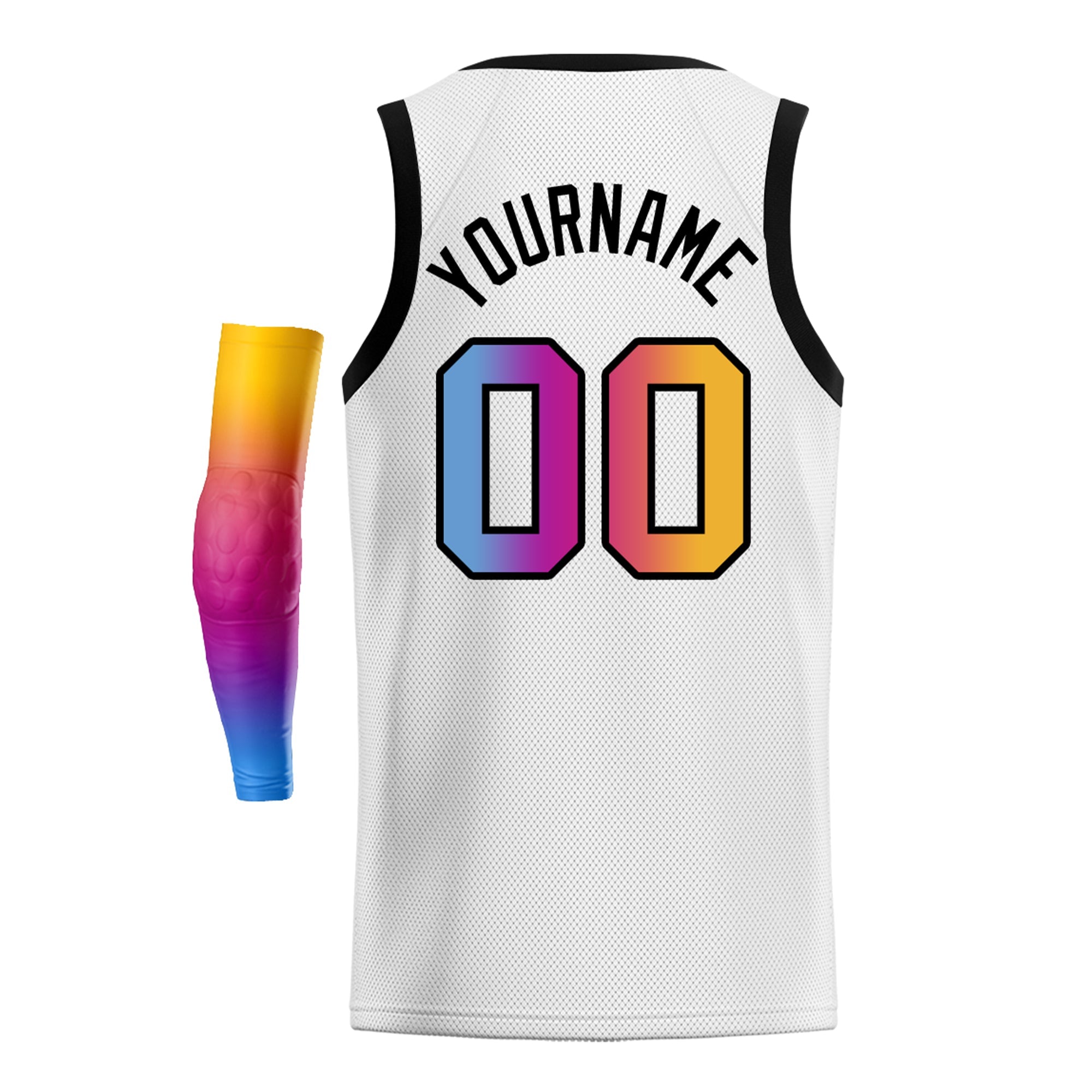 Maillot de basket-ball personnalisé à la mode, dégradé blanc, bleu clair, jaune et noir