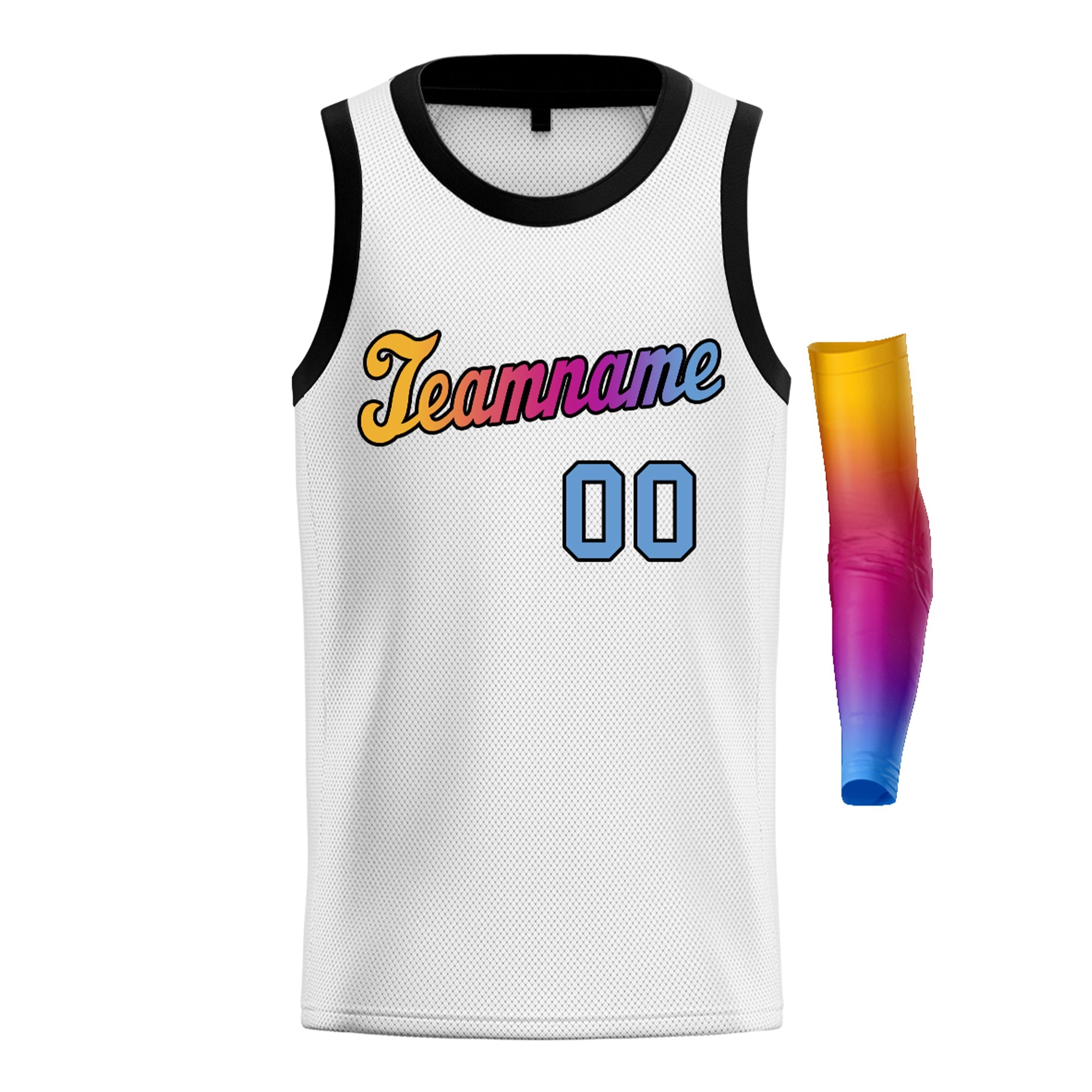 Maillot de basket-ball personnalisé à la mode, dégradé blanc, bleu clair, jaune et noir