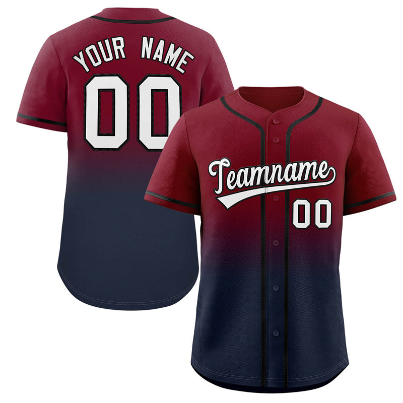 Custom Crimson Navy Gradient Fashion Authentic Baseball Jersey