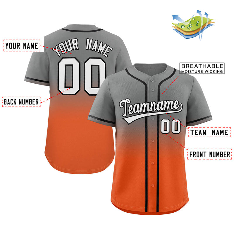 Custom Gray Orange Gradient Fashion Authentic Baseball Jersey