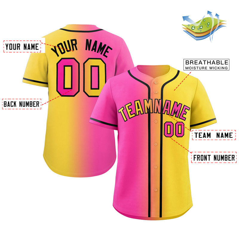 Custom Pink Yellow-Black Gradient Fashion Authentic Baseball Jersey