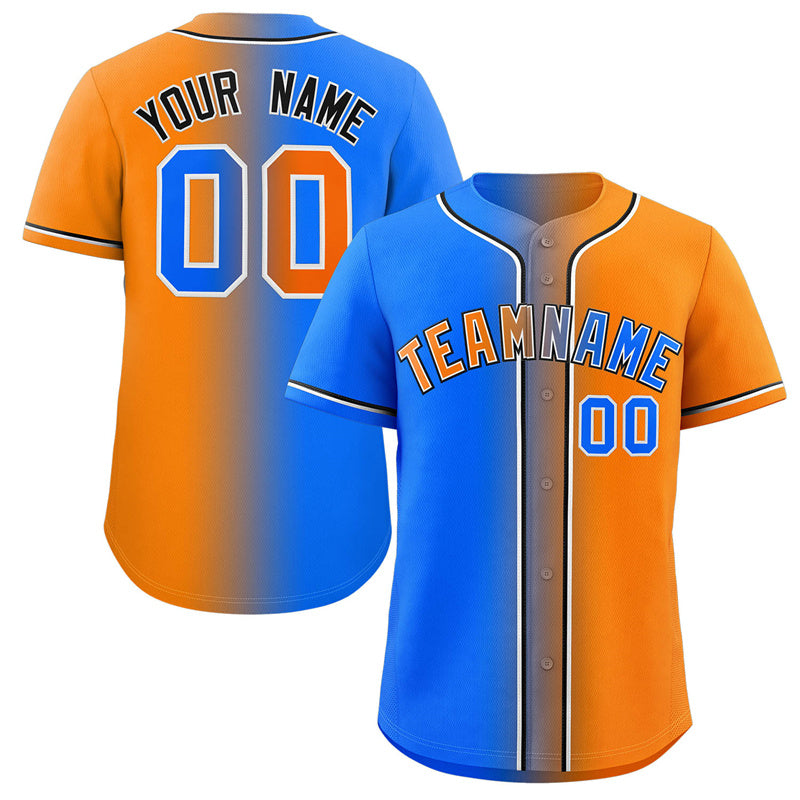 Custom Powder Blue Orange-Black Gradient Fashion Authentic Baseball Jersey
