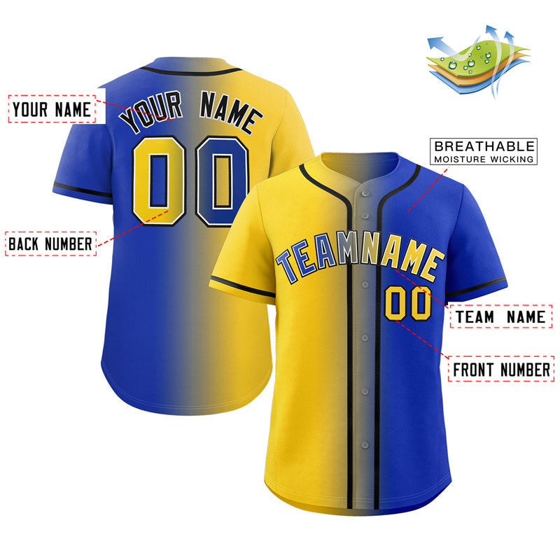 Maillot de baseball authentique personnalisé, dégradé jaune royal-noir
