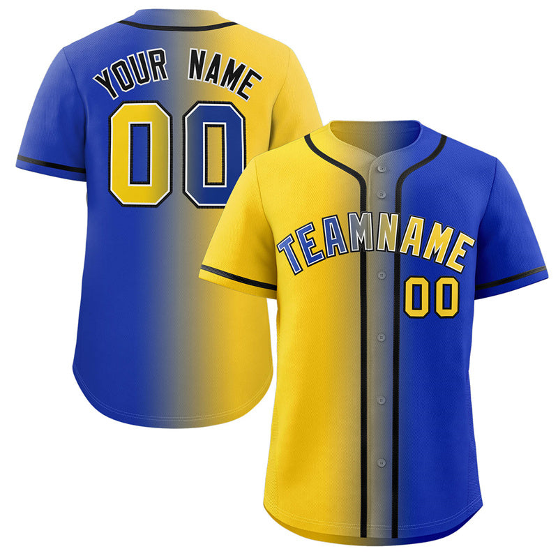 Maillot de baseball authentique personnalisé, dégradé jaune royal-noir