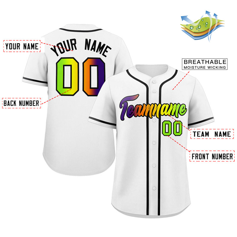 Custom White Neon Green-Purple Gradient Fashion Authentic Baseball Jersey