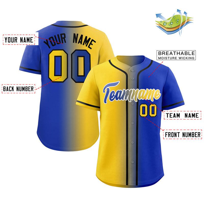 Custom Royal Yellow-White Gradient Fashion Authentic Baseball Jersey