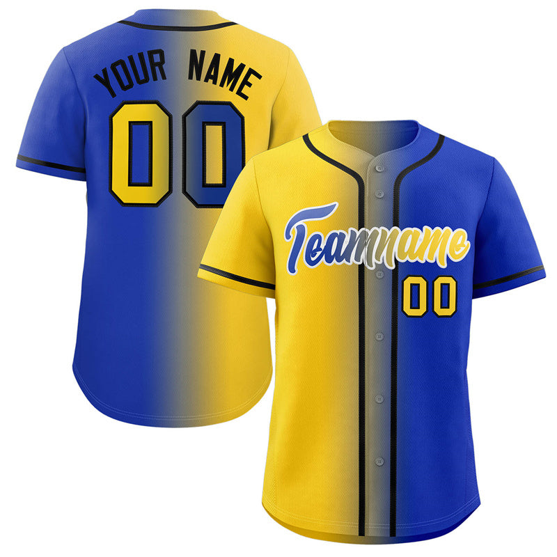 Custom Royal Yellow-White Gradient Fashion Authentic Baseball Jersey