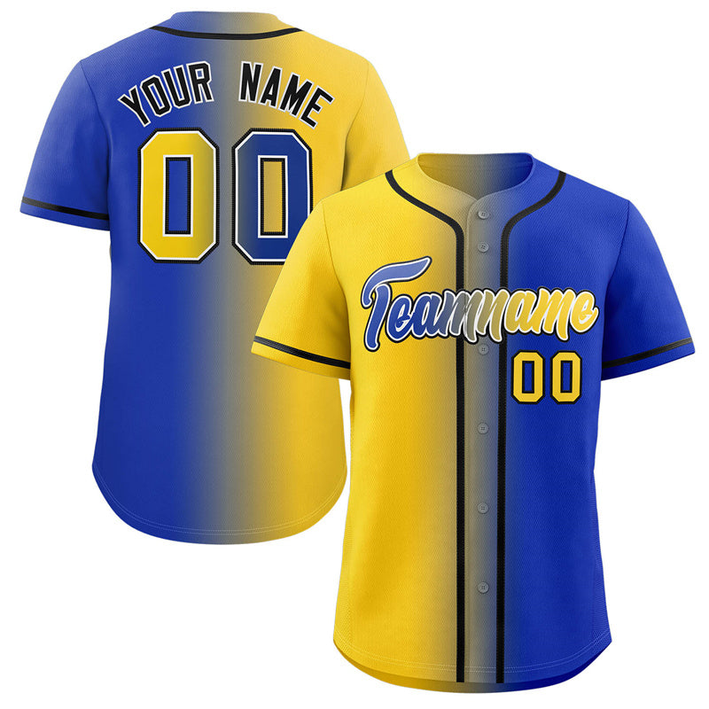 Maillot de baseball authentique personnalisé, dégradé jaune royal-noir