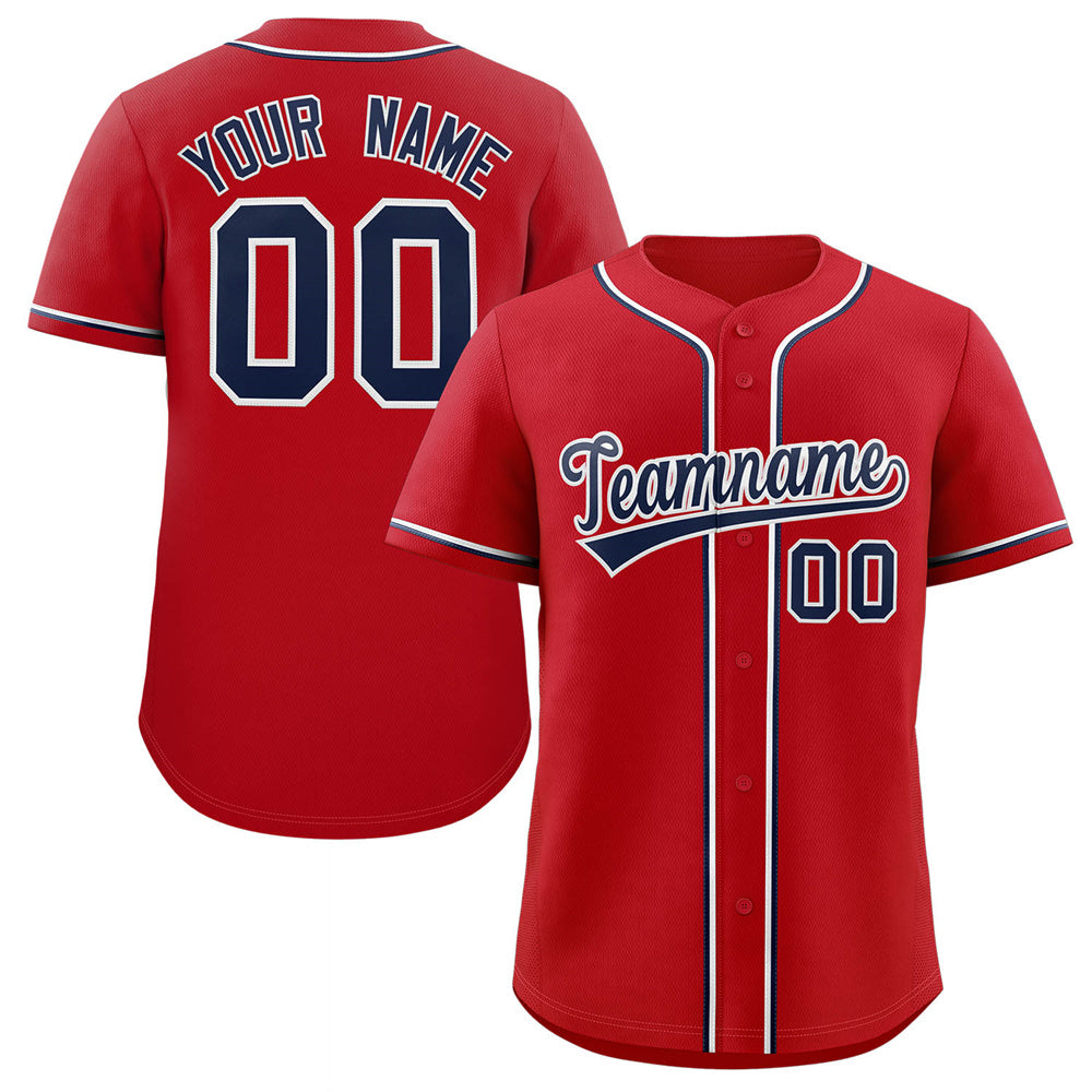 Benutzerdefiniertes, klassisches, authentisches Baseball-Trikot in Rot, Marineblau und Weiß