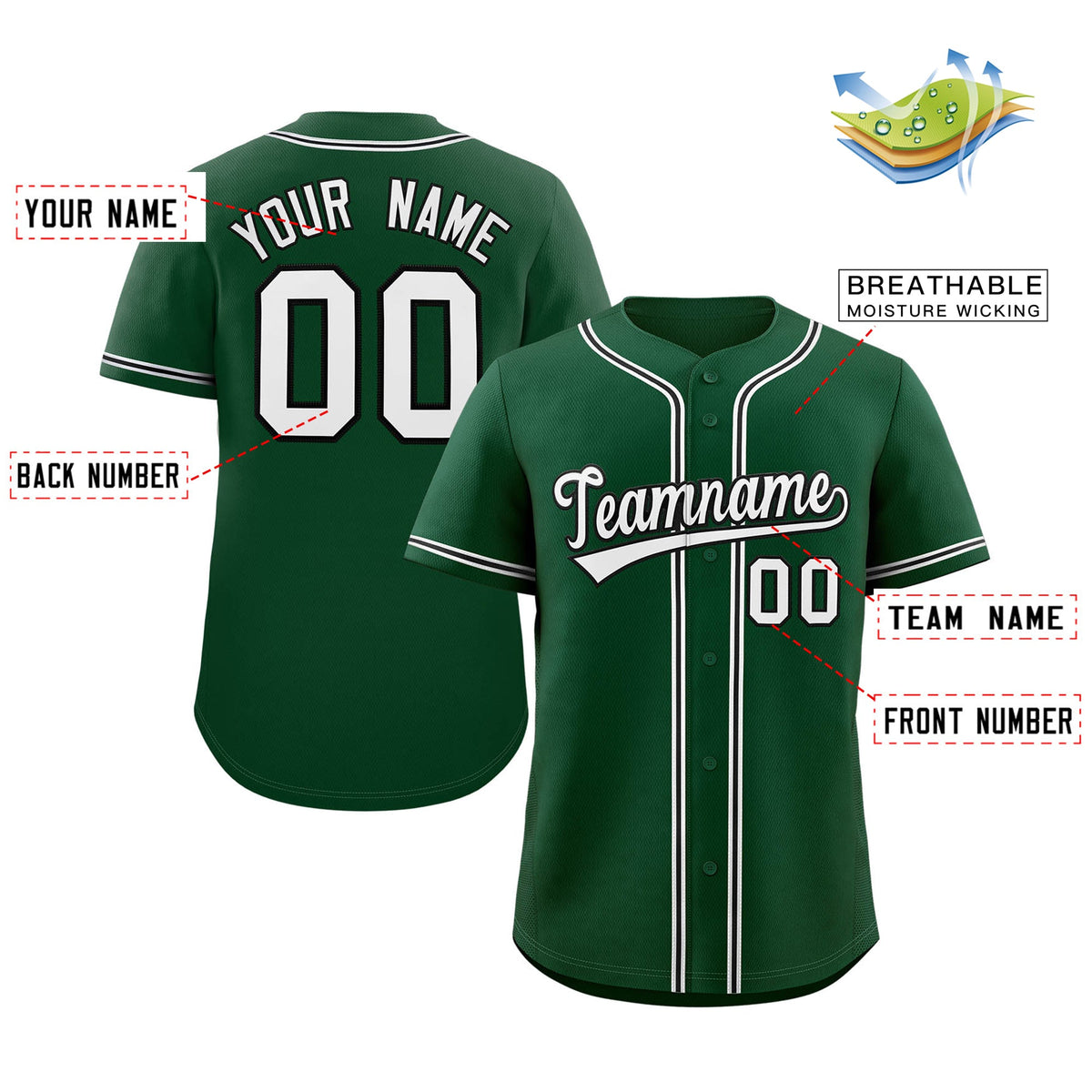 Custom Green White-Black Classic Style Authentic Baseball Jersey For Men