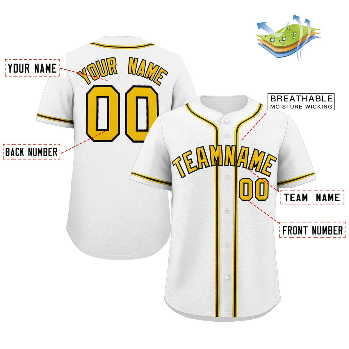 Custom White Yellow-Black Classic Style Authentic Baseball Jersey