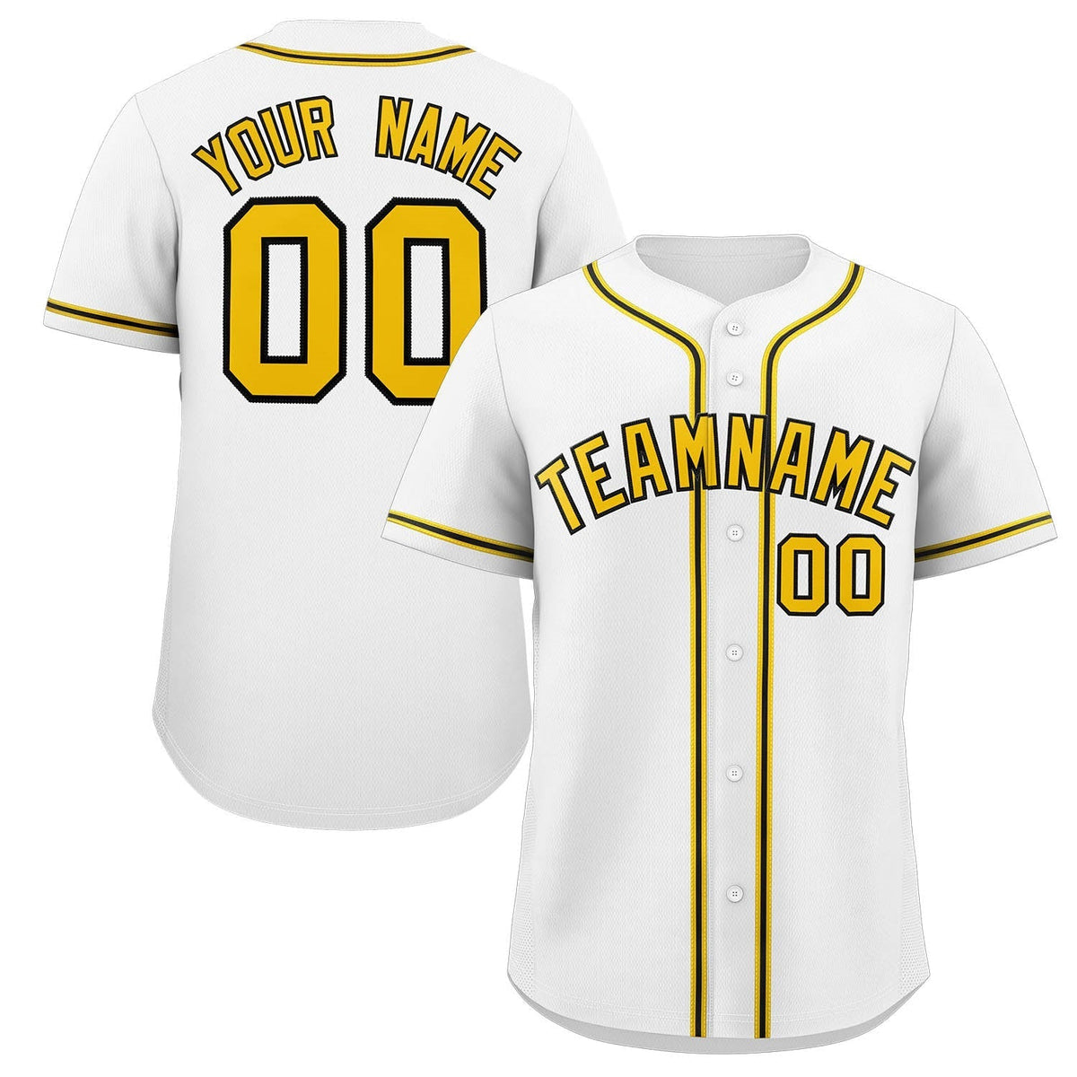 Custom White Yellow-Black Classic Style Authentic Baseball Jersey