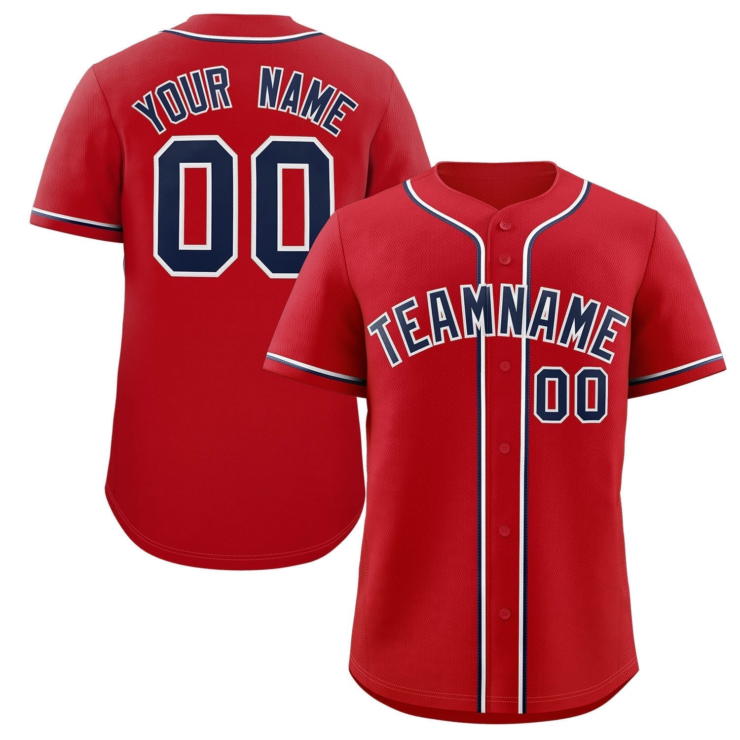Benutzerdefiniertes, klassisches, authentisches Baseball-Trikot in Rot, Marineblau und Weiß