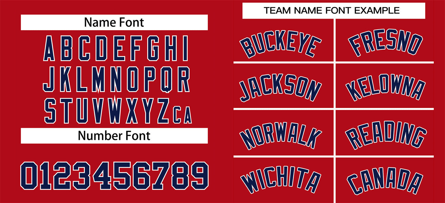 Benutzerdefiniertes, klassisches, authentisches Baseball-Trikot in Rot, Marineblau und Weiß