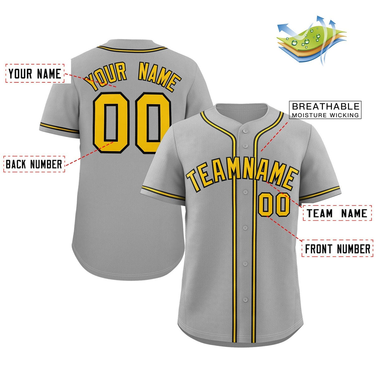 Custom Gray Yellow-White Classic Style Authentic Baseball Jersey