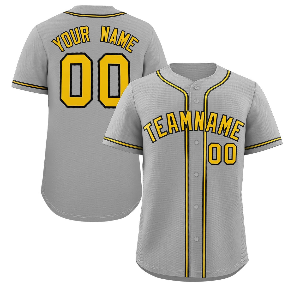 Custom Gray Yellow-White Classic Style Authentic Baseball Jersey