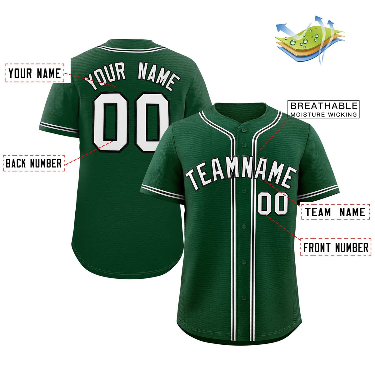 Custom Green White-Black Classic Style Authentic Baseball Jersey For Men