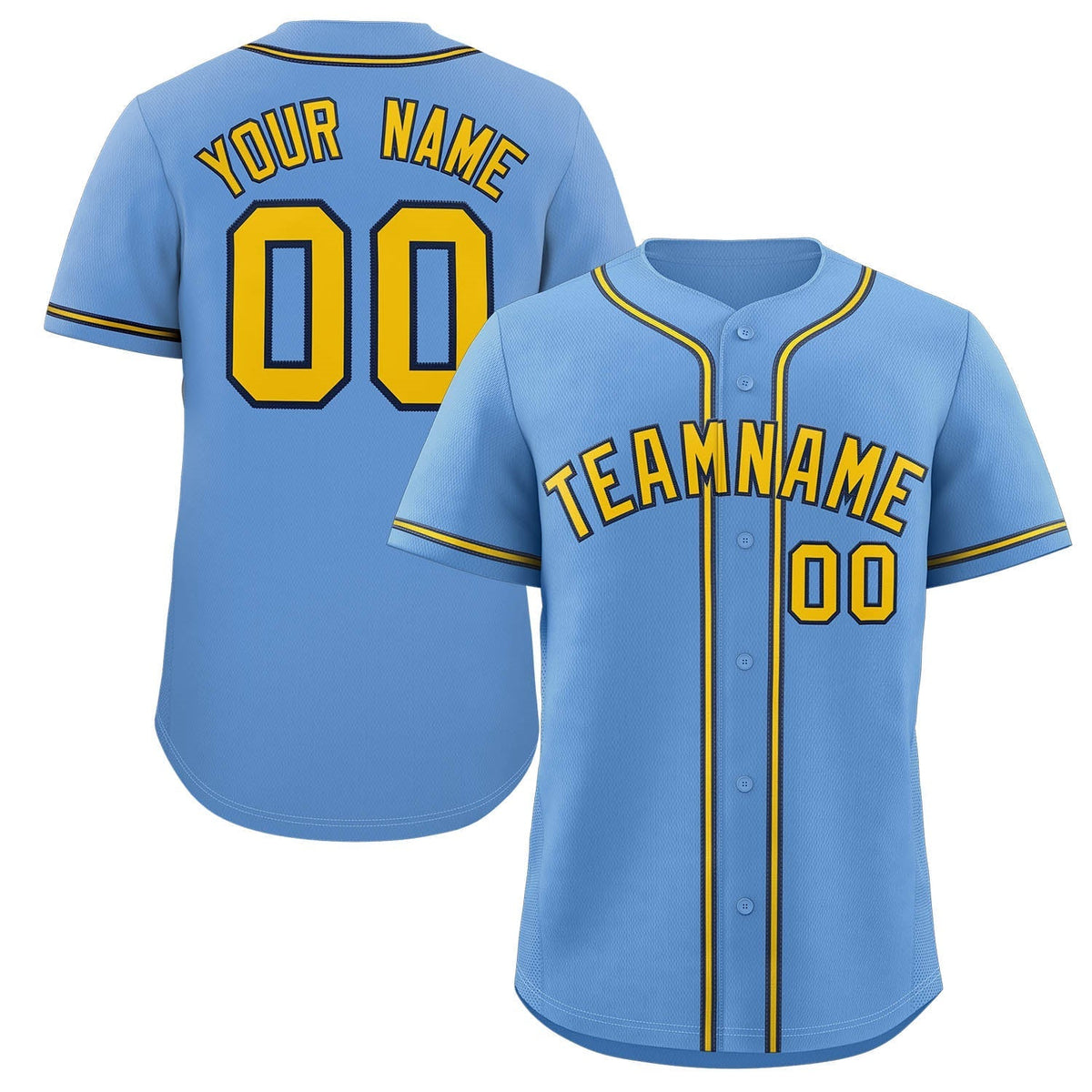Custom Light Blue Gold-Navy Classic Style Authentic Baseball Jersey