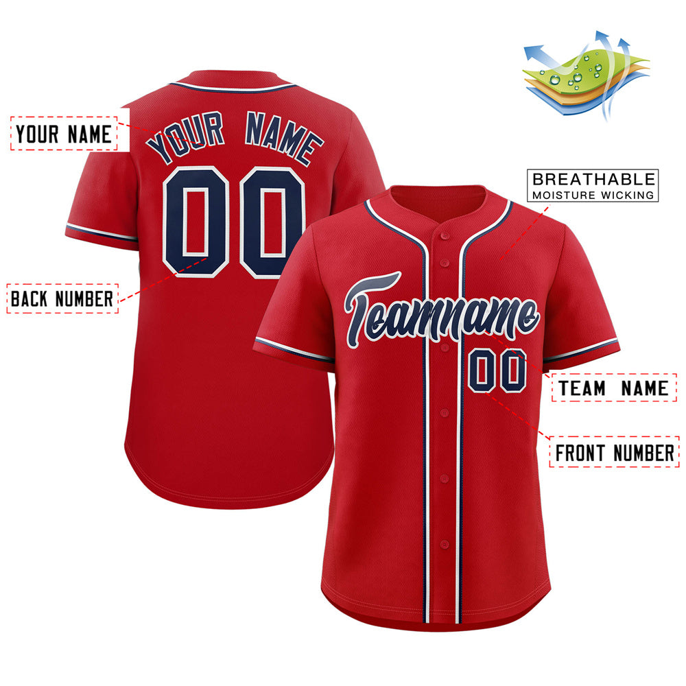 Benutzerdefiniertes, klassisches, authentisches Baseball-Trikot in Rot, Marineblau und Weiß