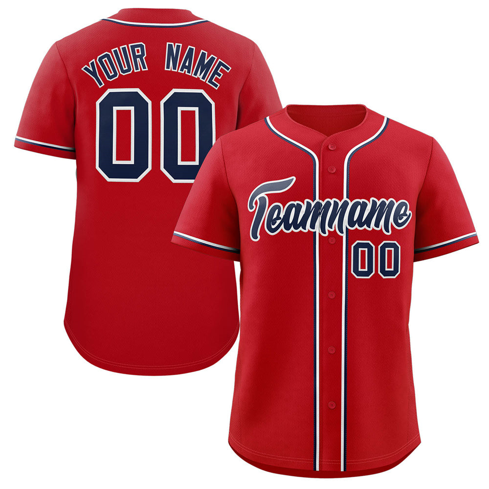 Benutzerdefiniertes, klassisches, authentisches Baseball-Trikot in Rot, Marineblau und Weiß